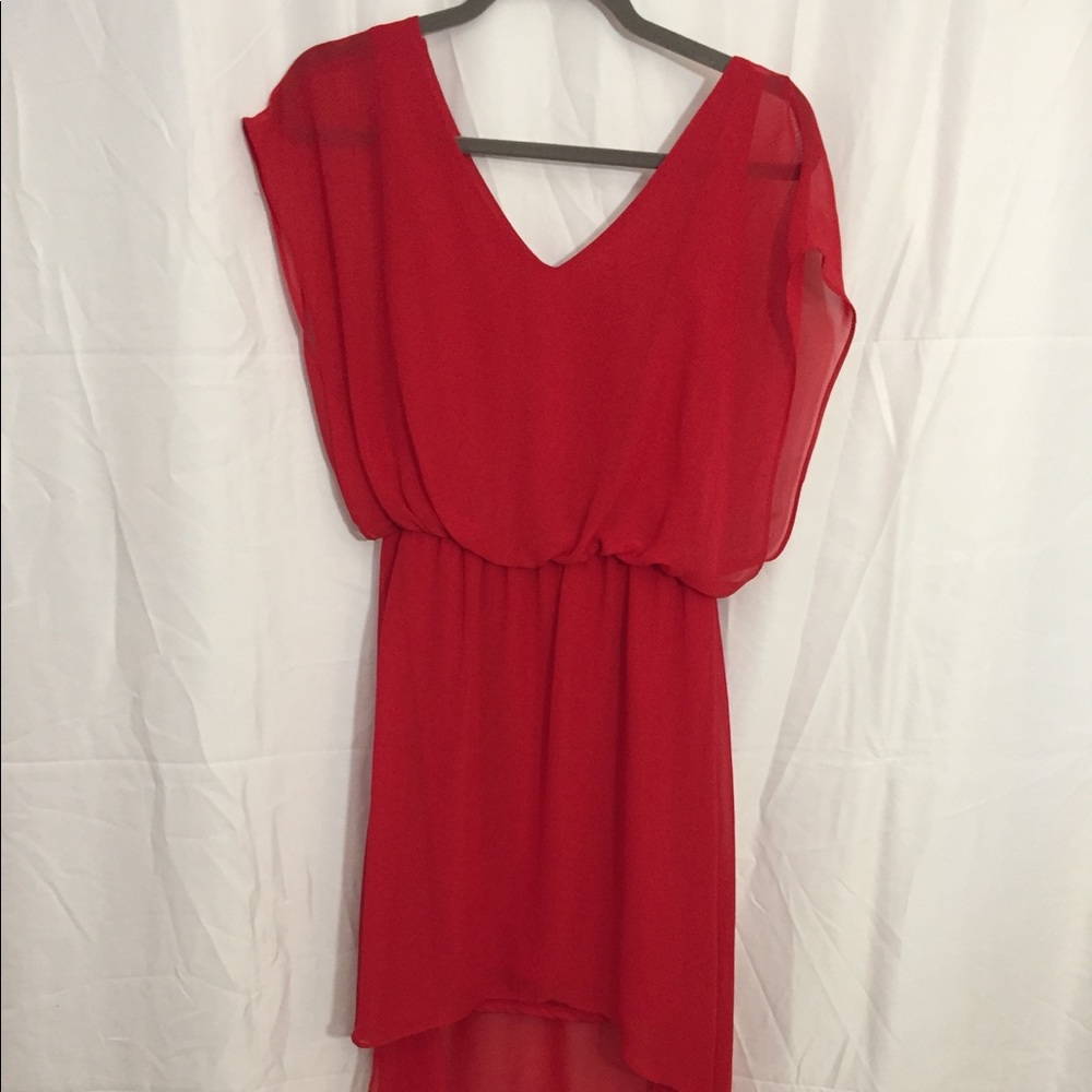 Red Chiffon High Low Dress
